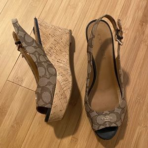 Coach wedge open toe shoes.
